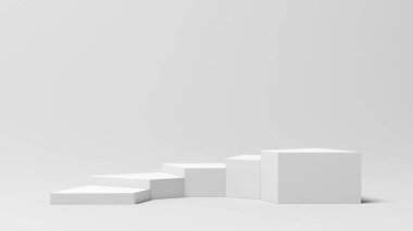 Ürün sergisi. Çizgileri göster. Ayağa kalk. Beyaz renk. 3d illüstrasyon.