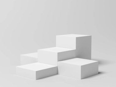 Ürün sergisi. Çizgileri göster. Ayağa kalk. Beyaz renk. 3d illüstrasyon.