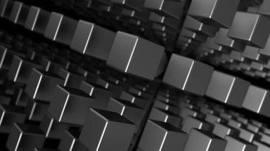 Siyah arkaplanda soyut küpler var. 3d illüstrasyon.