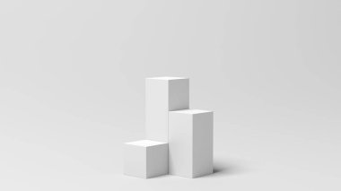 Ürün sergisi. Çizgileri göster. Ayağa kalk. Beyaz renk. 3d illüstrasyon.