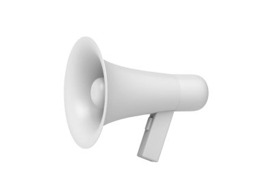 Beyaz arka plan üzerinde izole megafon. 3D çizim.