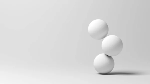 Imbalance. Three white spheres. 3d illustration.