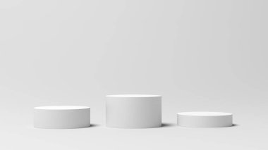 Podyum. Silindir. Gri arka plan. 3d illüstrasyon.