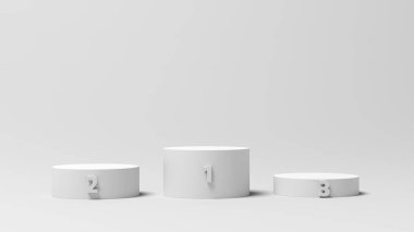 Podyum. Silindir. Gri arka plan. 3d illüstrasyon.