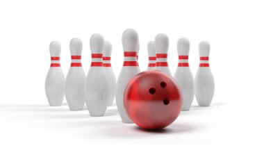 Bowling topu ve lobutları beyaz arka planda izole edilmiş. 3B illüstrasyon.