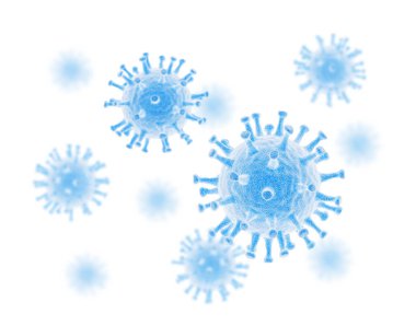 Virüs beyaz arka planda izole edilmiş. Mavi renk. 3d illüstrasyon.