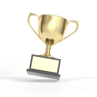 Altın kupa beyaz arka planda izole edilmiş. Ödül. Kazanan kupa. 3d illüstrasyon.