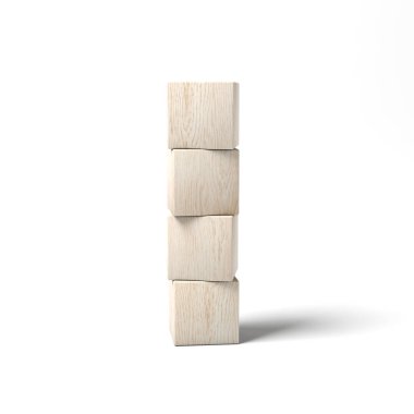 Four wooden blocks isolated on white background. 3d illustration.