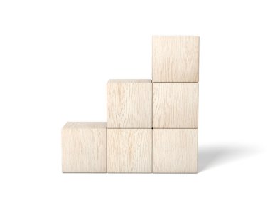 Six wooden blocks isolated on white background. Blank. Empty. Chart. 3d illustration.