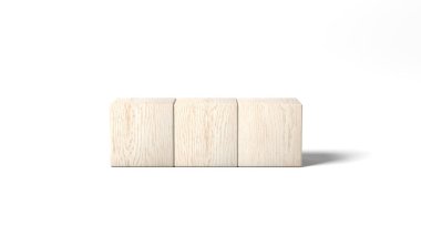 Three wooden blocks isolated on white background. 3d illustration.