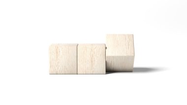 Three wooden blocks isolated on white background. 3d illustration.