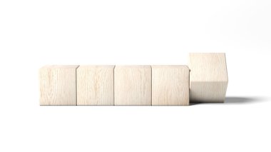 Five wooden blocks isolated on white background. 3d illustration.