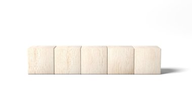 Five wooden blocks isolated on white background. 3d illustration.