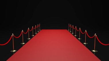 Kırmızı halı siyah arka planda izole edilmiş. 3d illüstrasyon.