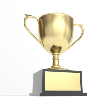 Altın kupa beyaz arka planda izole edilmiş. Ödül. Kazanan kupa. 3d illüstrasyon.