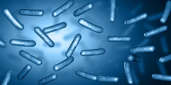 stock image Probiotics. Restoring the gut flora. Blue color. Lactobacillus. 3d illustration.