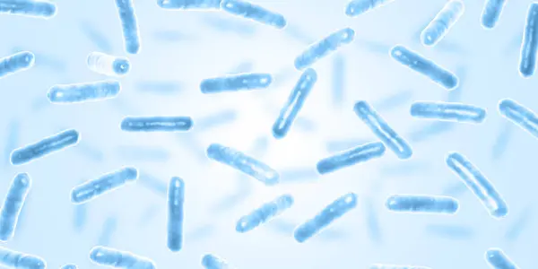 stock image Probiotics. Restoring the gut flora. Blue color. Lactobacillus. 3d illustration.