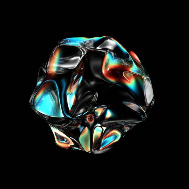 Siyah arka planda izole edilmiş soyut cam. Dağılım. 3d illüstrasyon.