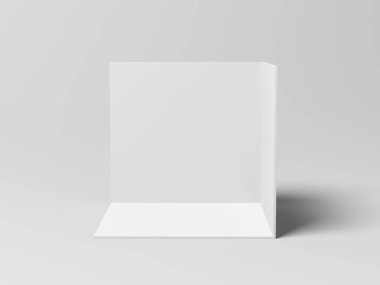 Sergi kabini. Kare. Ayağa kalk. 3d illüstrasyon.