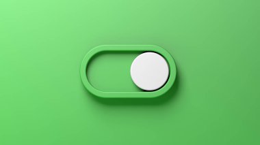 Anahtarı aç. Açma kapama düğmesi. Yeşil renk. 3d illüstrasyon.
