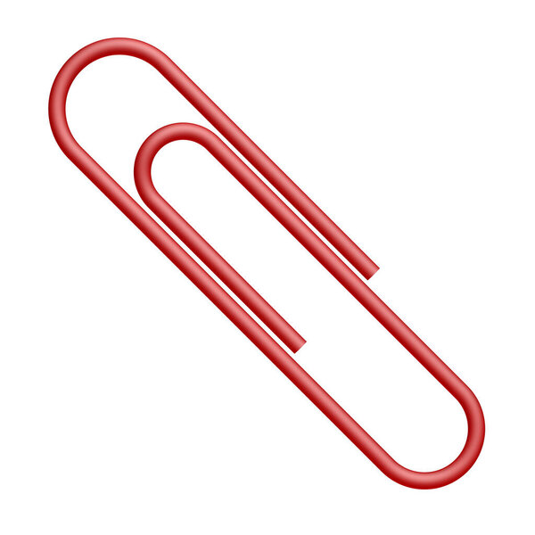 Красная скрепка изолирована на белом фоне. 3d иллюстрация.