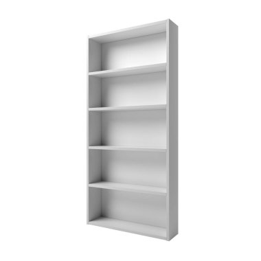 Beyaz arkaplanda izole edilmiş boş beyaz kitaplık. 3d illüstrasyon.