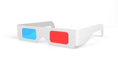 Anaglyph 3D gözlükleri beyaz arkaplanda izole edilmiş. 3d illüstrasyon.