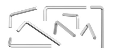 Hex anahtar seti. Büyülü anahtar, yakın plan. İzole edilmiş. 3d illüstrasyon.