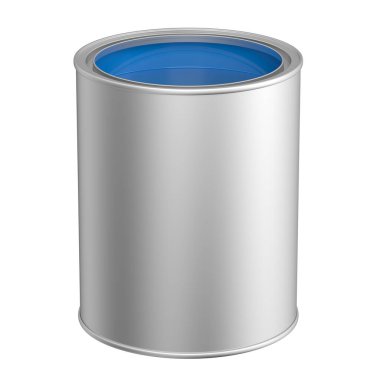 Beyaz arka planda mavi boya ile açık kutu. 3d illüstrasyon.