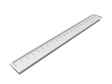 Plastik şeffaf cetvel beyaz arkaplanda izole edilmiş. 3d illüstrasyon.