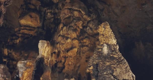 匈牙利奥格泰莱克 Baradla 洞穴内部 石灰渗入墙上 — 图库视频影像