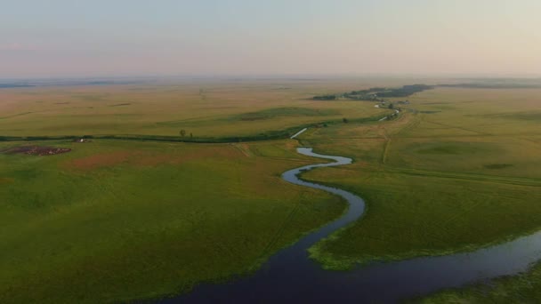 Beautiful Aerial View Hortobgy River Natural River Channel — Stock Video