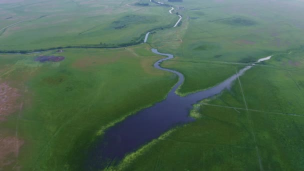 Přírodní Řeka Hortobgy Kanál Maďarsko Letecký Pohled Hortobgy Quaint River — Stock video