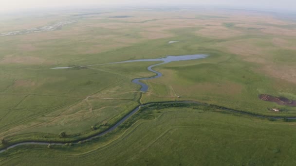 Natuurlijke Rivier Hortobgy Kanaal Hongarije Uitzicht Lucht Hortobgy Quaint River — Stockvideo