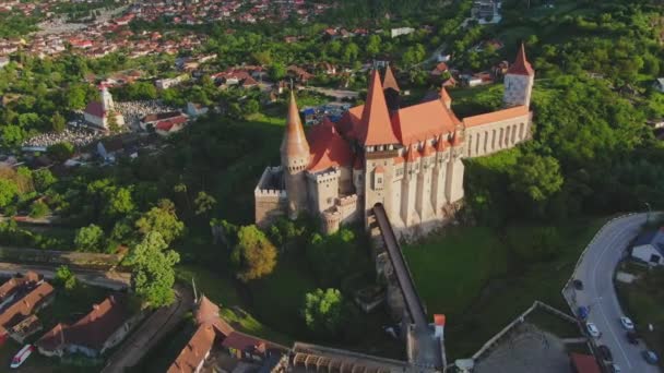 Vista Aérea Del Castillo Vajdahunyad Transilvania — Vídeos de Stock