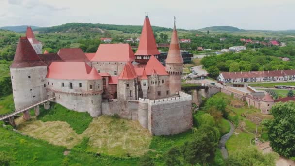 Vista Aérea Bonita Castelo Vajdahunyad Transilvânia — Vídeo de Stock