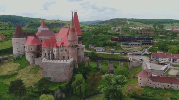 Krásný Letecký Pohled Hrad Vajdahunyad Transylvánii — Stock video