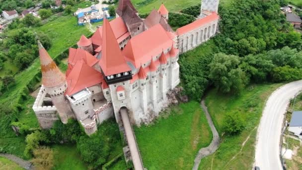 Hermosa Vista Aérea Del Castillo Vajdahunyad Transilvania — Vídeos de Stock