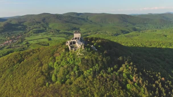 Castle Regec Zemplen Mountains Hungary Aerial View — Stock Video