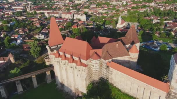 Vista Aérea Del Castillo Vajdahunyad Transilvania — Vídeo de stock