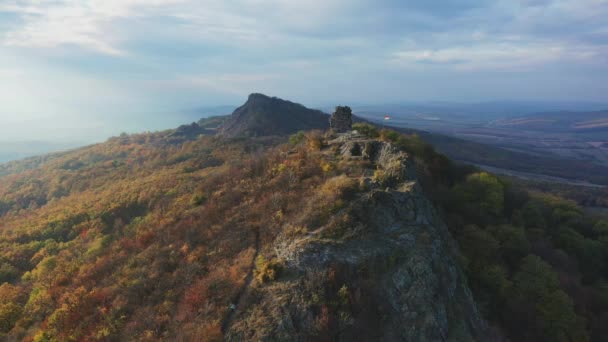 Las Ruinas Del Castillo Medieval Szanda Hungría Vista Aérea — Vídeos de Stock