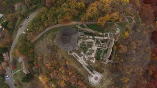 Beautiful Drone Video Hollk Castle Autumn Hungary Drone Flying Ruins — Stock Video