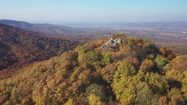 Vista Aérea Las Ruinas Del Castillo Drgely Con Bosque Colores — Vídeos de Stock