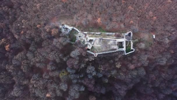 Vista Aérea Las Ruinas Del Castillo Drgely Otoño — Vídeos de Stock