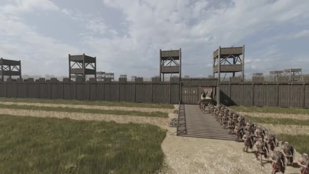 Wooden Fortress Animation Reconstruction Roman Building — Stock Video