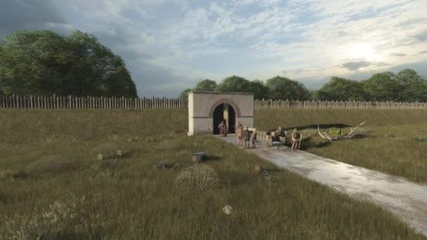 Perlintasan Perbatasan Romawi Animasi Rekonstruksi Bangunan Romawi — Stok Video