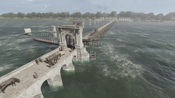 Ponte Romana Animação Reconstrução Edifício Romano — Vídeo de Stock