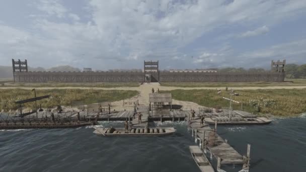 Fortaleza Madeira Romana Animação Reconstrução Edifício Romano — Vídeo de Stock