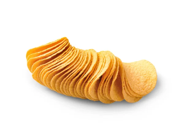 Batatas Fritas Uma Bela Forma Idêntica Fundo Branco Close Comida — Fotografia de Stock
