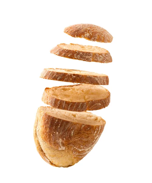 Falling Sliced White Wheat Bread White Background Vertically Words Cut — Stockfoto